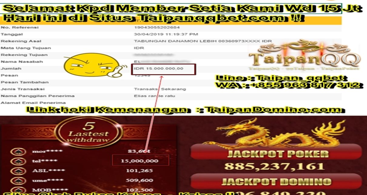 Mantap Kemenangan besar hari ini Di Taipanqqbet.com 15juta